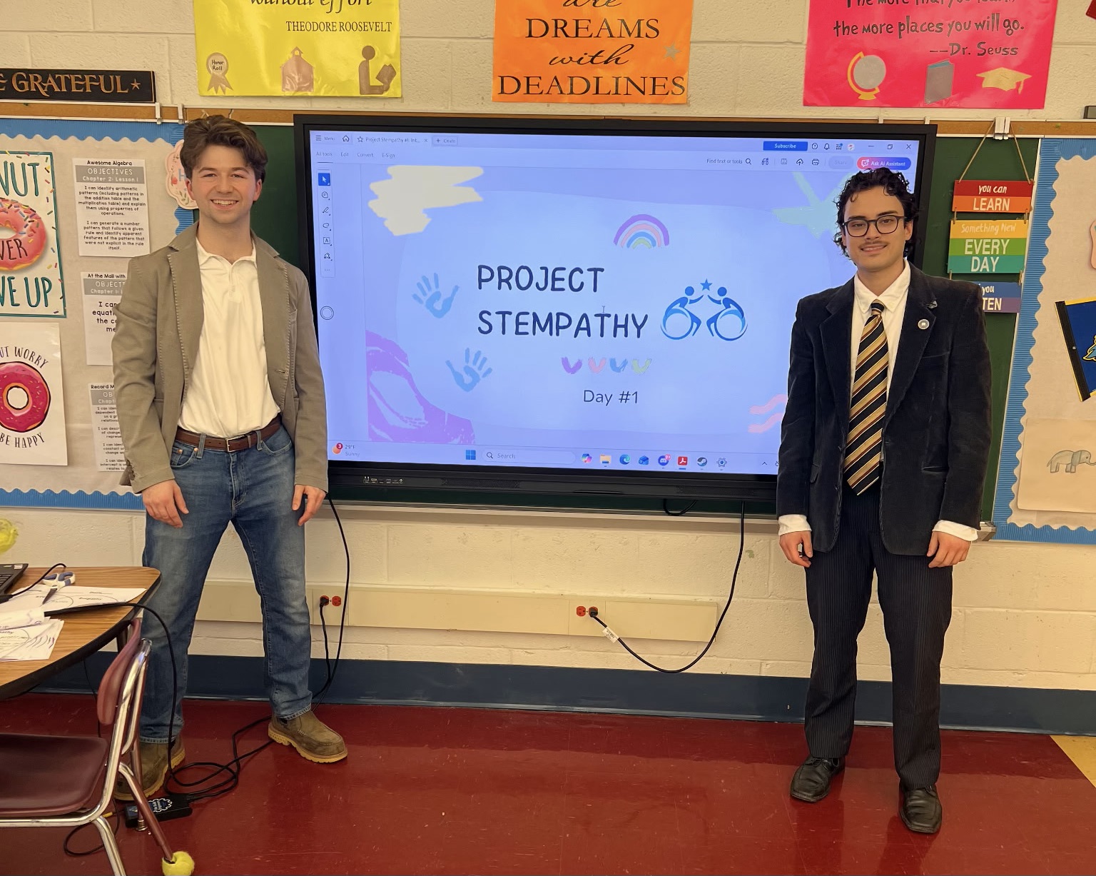 Co-founders Claudia and Kevin presenting Project STEMpathy Day #1 to a classroom